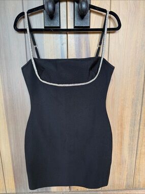 superdown Black Mini Dress with Rhinestone Straps- size L
